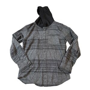 NWOT Univibe Large Big Kid Plaid Hoodie Button Up Lightweight Shacket Cotton